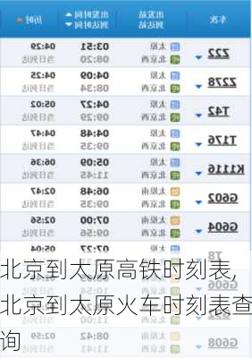 北京到太原高铁时刻表,北京到太原火车时刻表查询-第1张图片-九五旅游网